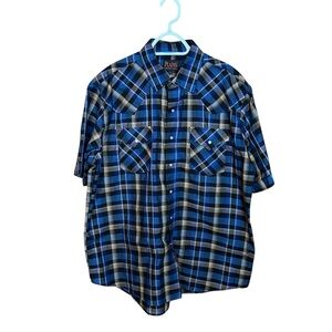 Vintage Plains Western Wear Pearl Snap Shirt Mens Size Large Blue Plaid